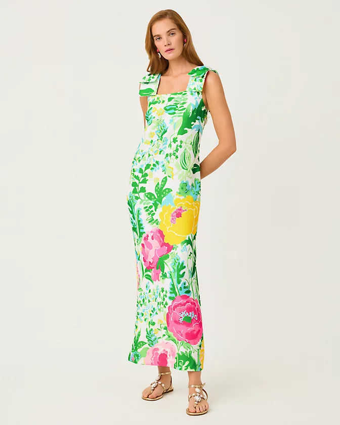 bernice maxi dress (Multi Poppy Party) – Only Options Valdosta with an open Color:11#-Black Vintage Maxi Dress with Technology_Cushioning System
