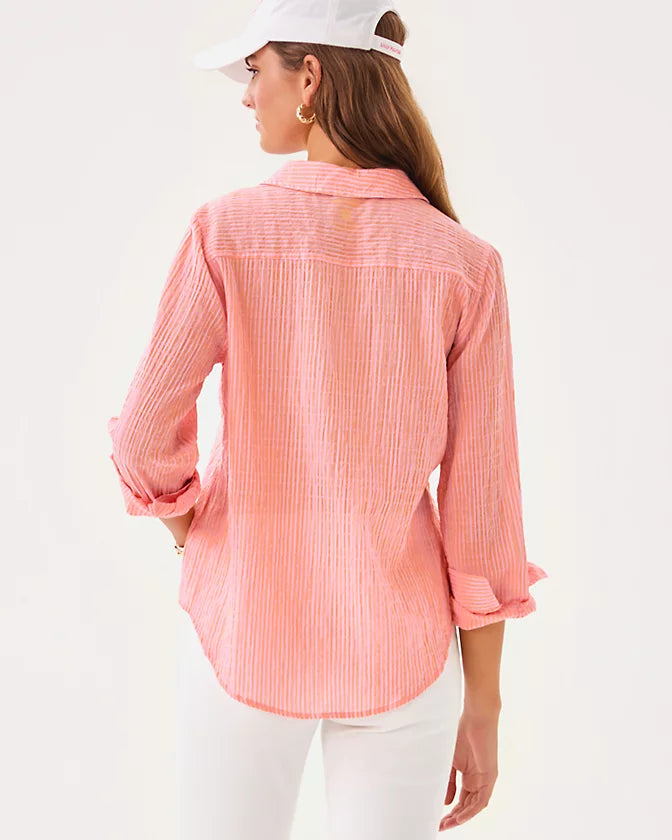 Sea View Button Down (Papaya/Conch Shell Pink)