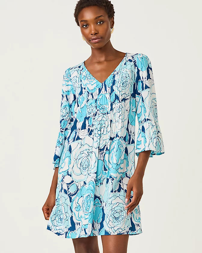 Danika 3/4 Sleeve Tunic Dress (Capri Blue Rosanna)