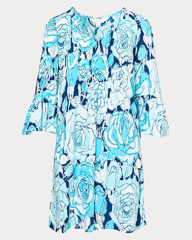 Danika 3/4 Sleeve Tunic Dress (Capri Blue Rosanna)