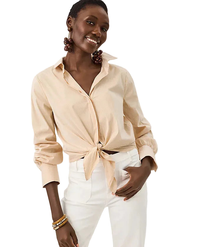 The Lilly Shirt (Iced Latte Mirror Shirting Stripe)