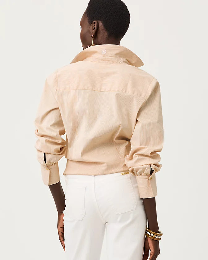 The Lilly Shirt (Iced Latte Mirror Shirting Stripe)