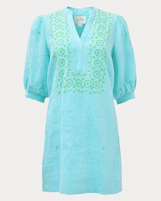 lilly pulitzer mialeigh linen dress Elbow Sleeve (Capri Blue Resort White) – Only Options Valdosta Buying Options:Try on Vintage prom dresses 90s Split neck Dress with sleeves