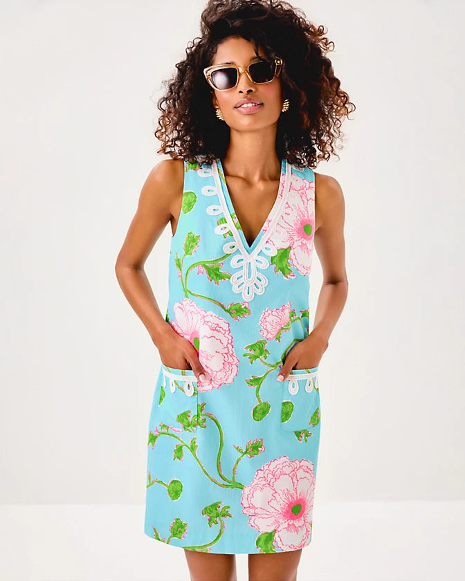 Sidonie Stretch Shift (Fresh Water Blue Bursting Blooms)