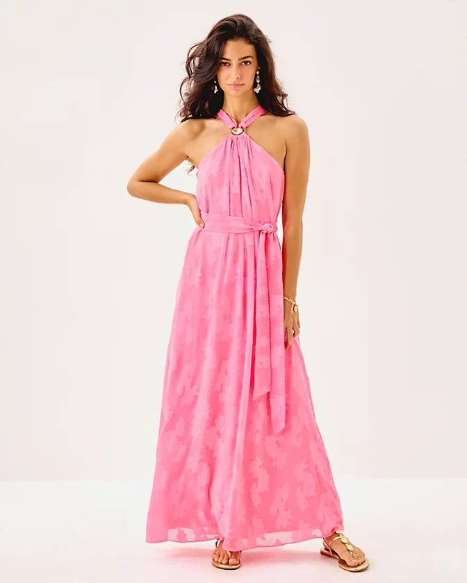 Clairabel Maxi Dress (Roussea Pink Coral Swirl)