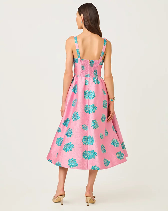 Rissy Midi Dress (Conch Shell Pink Jungle Flower Brocade)