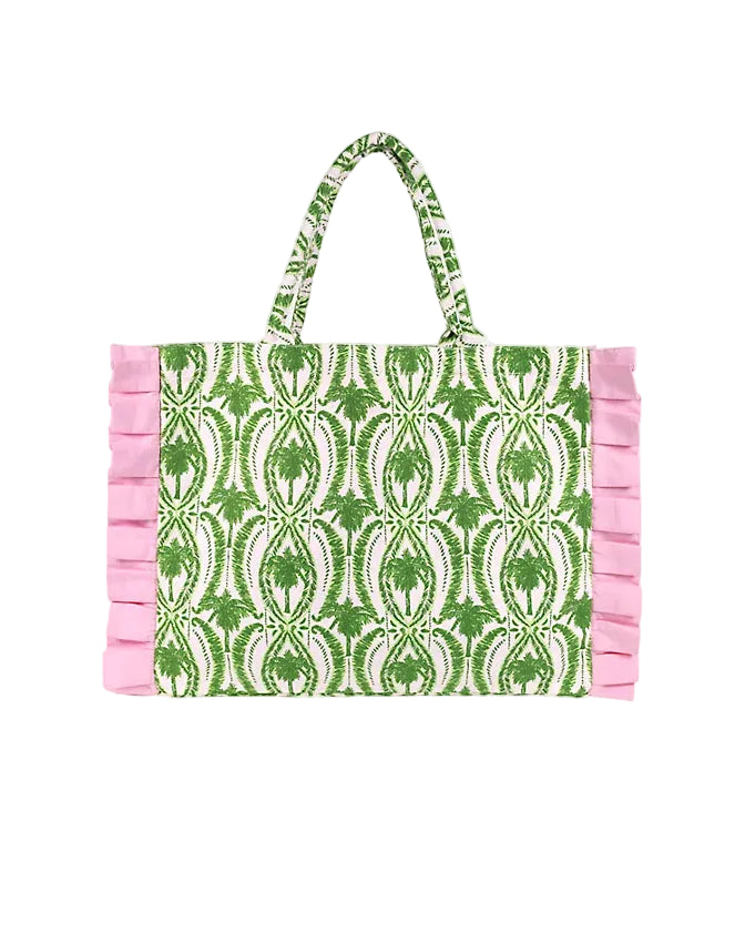 Ruffle Tote (Textured Palm Stripe)