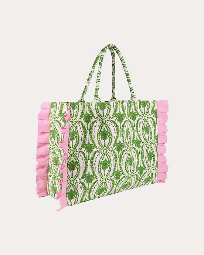 Ruffle Tote (Textured Palm Stripe)