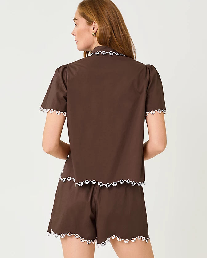 Rikki Short Sleeve Top (Coco Beach Embroidered Poplin)
