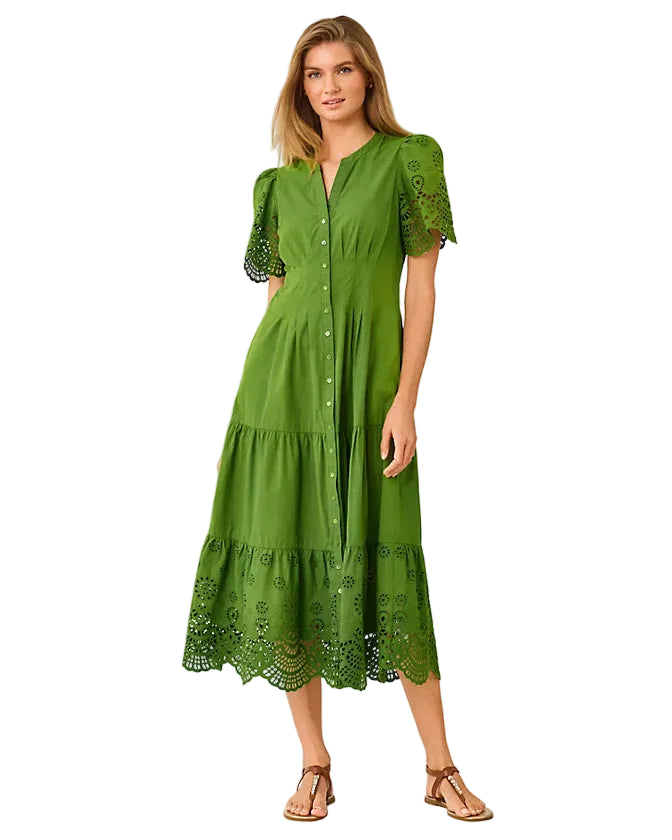 Wayland Midi Dress (Oregano Scalloped Eyelet Border Poplin)