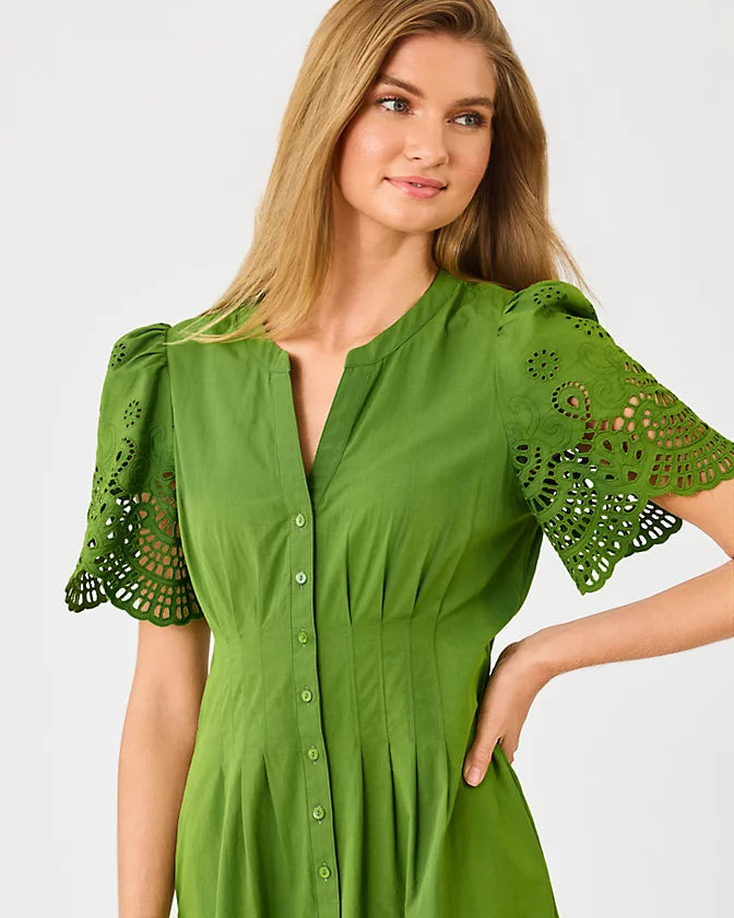 Wayland Midi Dress (Oregano Scalloped Eyelet Border Poplin)