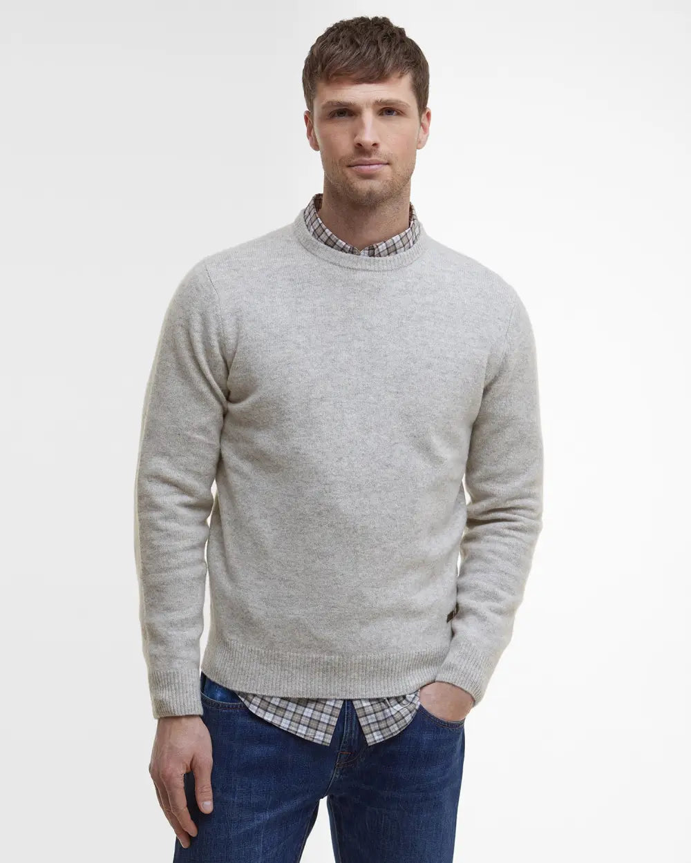 Essential Patch Crew Neck Sweater (Light Grey Marl)