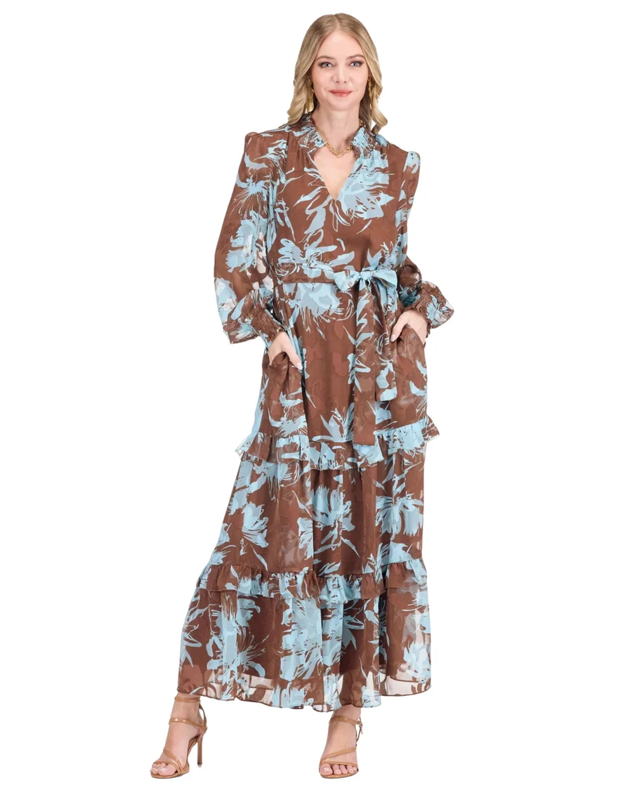 High Neck Ruffles Tiered Maxi (Iced Petals)