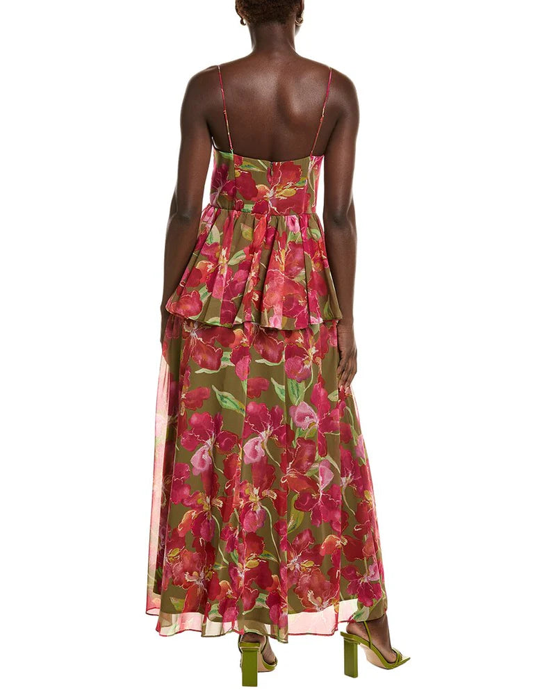 Priscilla Dress (Olive/Multi Watercolor Vivid Orchids)