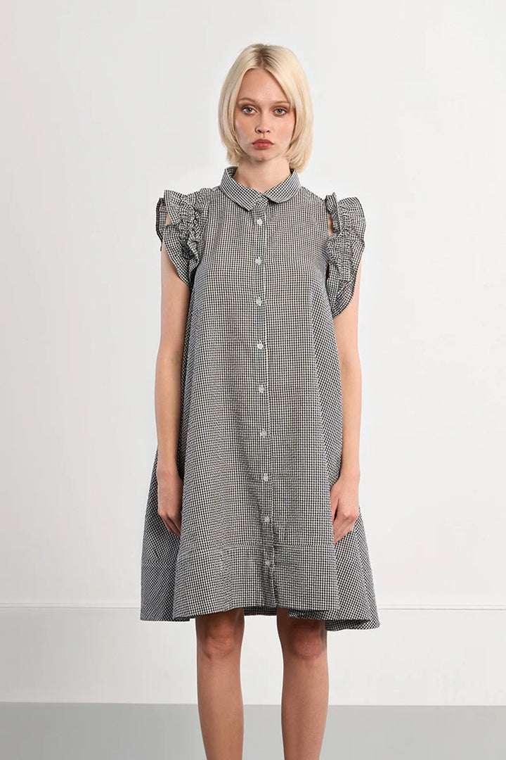 Gingham Shirt Dress (Black)