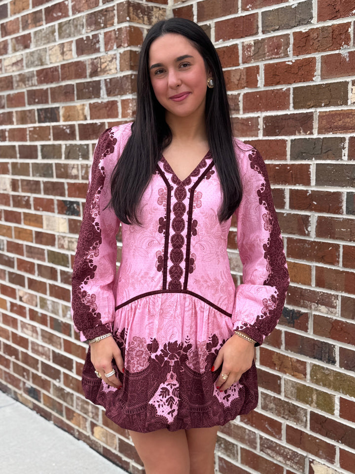 Harrison Dress (Blush/Maroon Abstract)