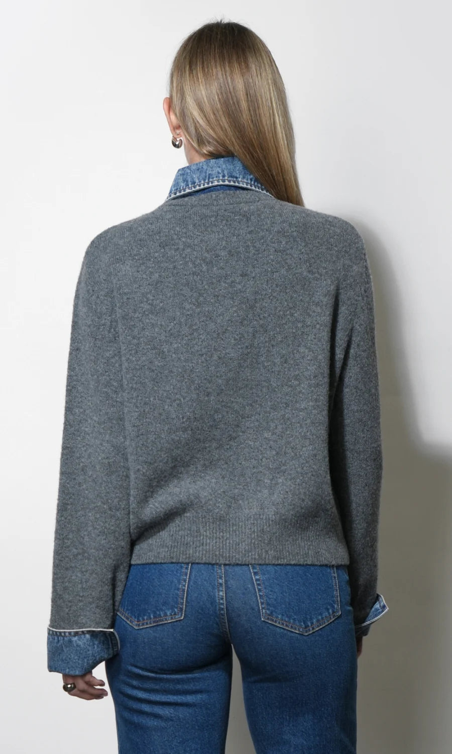 Romi Mixed Media Button Down Sweater (Grey)