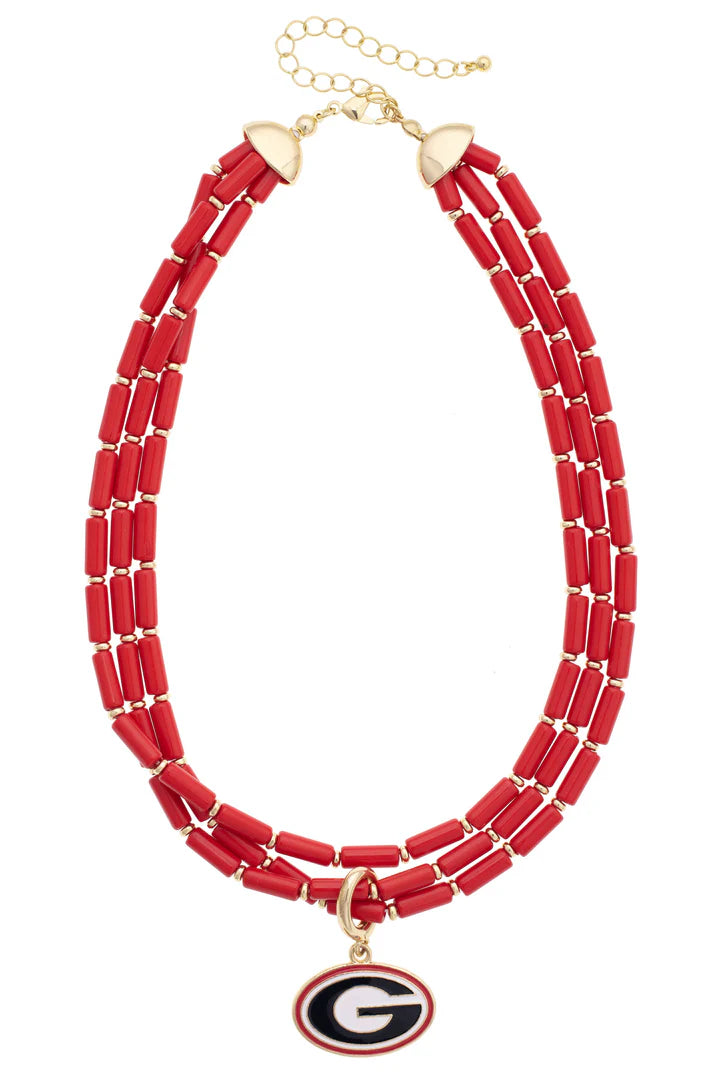Georgia Bulldog Multi-Strand Beaded Long Necklace