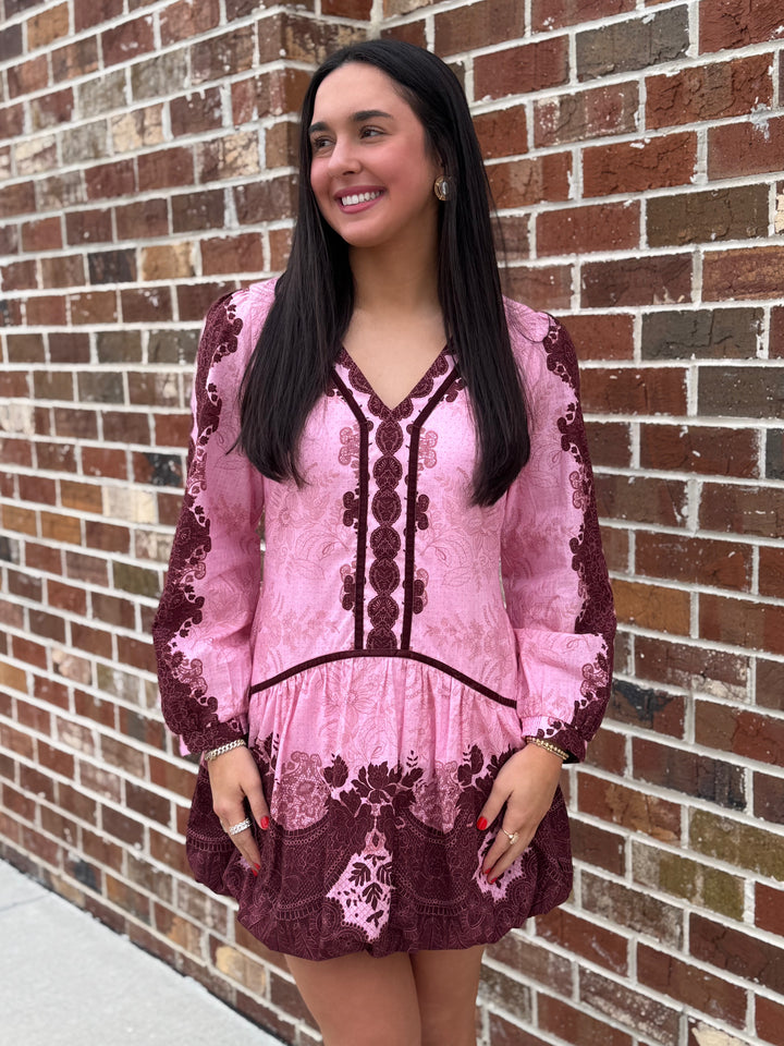 Harrison Dress (Blush/Maroon Abstract)