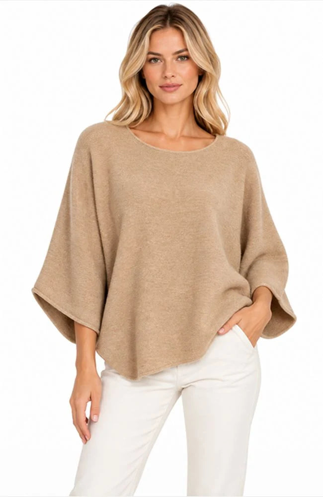 Crew Neck Batwing Sleeve Top (Camel)