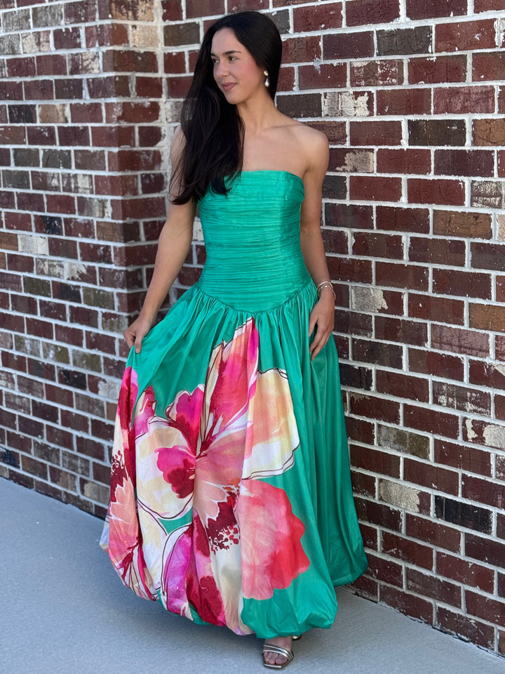 Georgina Gown (Green Multi Placed Watercolor Lotus)