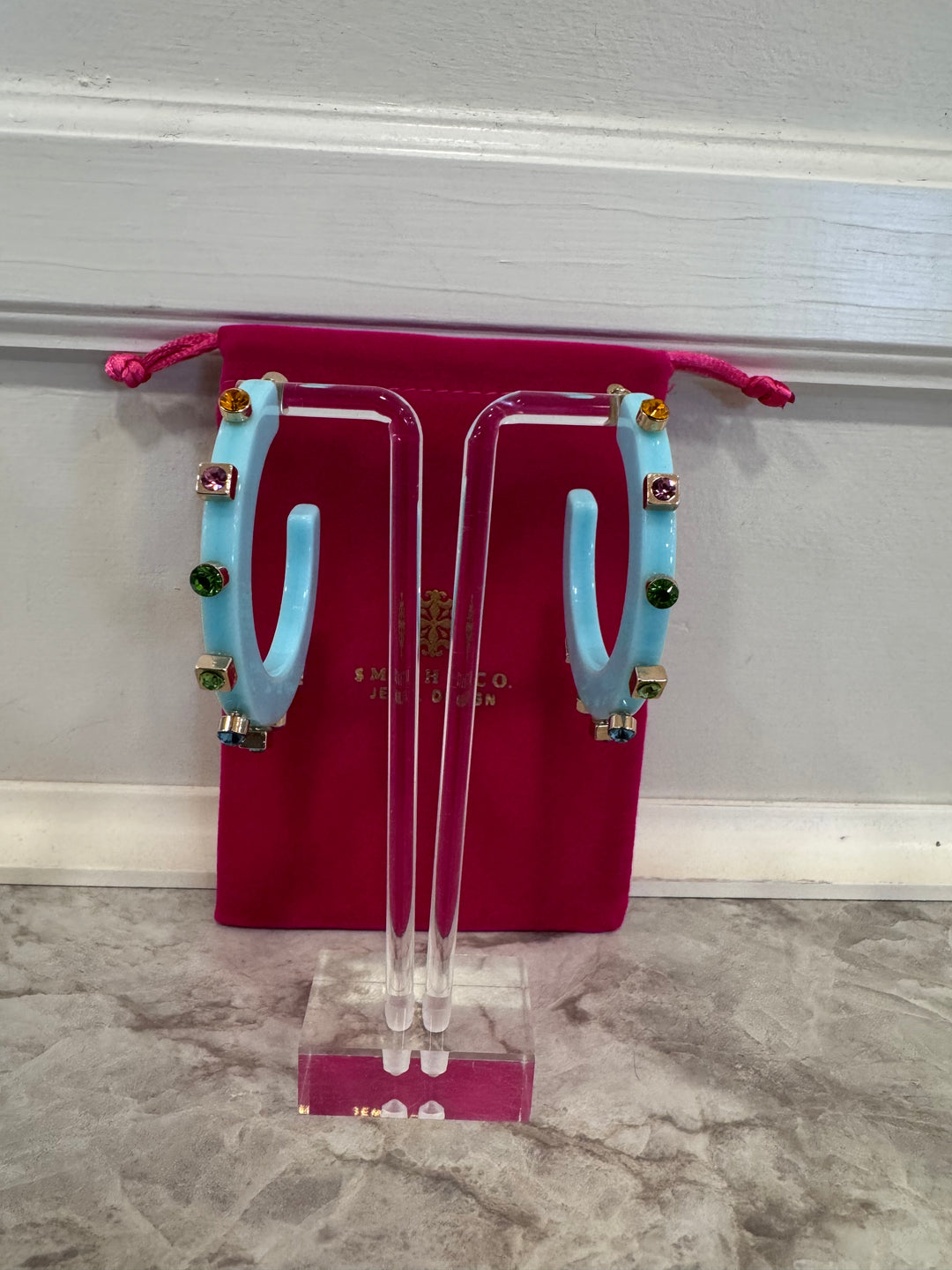 Large City Girl Hoop (Sky Blue w Multicolor Jewels)