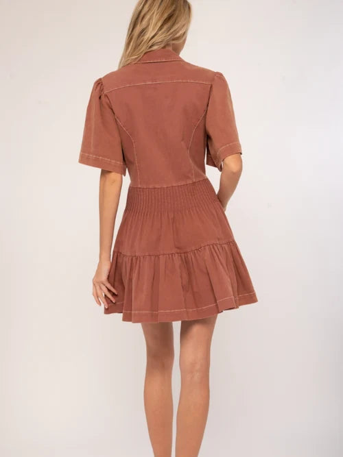 Liane Dress (Copper Brown w/Cream Embroidery)