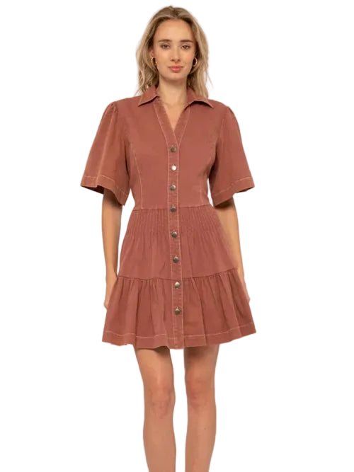 Liane Dress (Copper Brown w/Cream Embroidery)