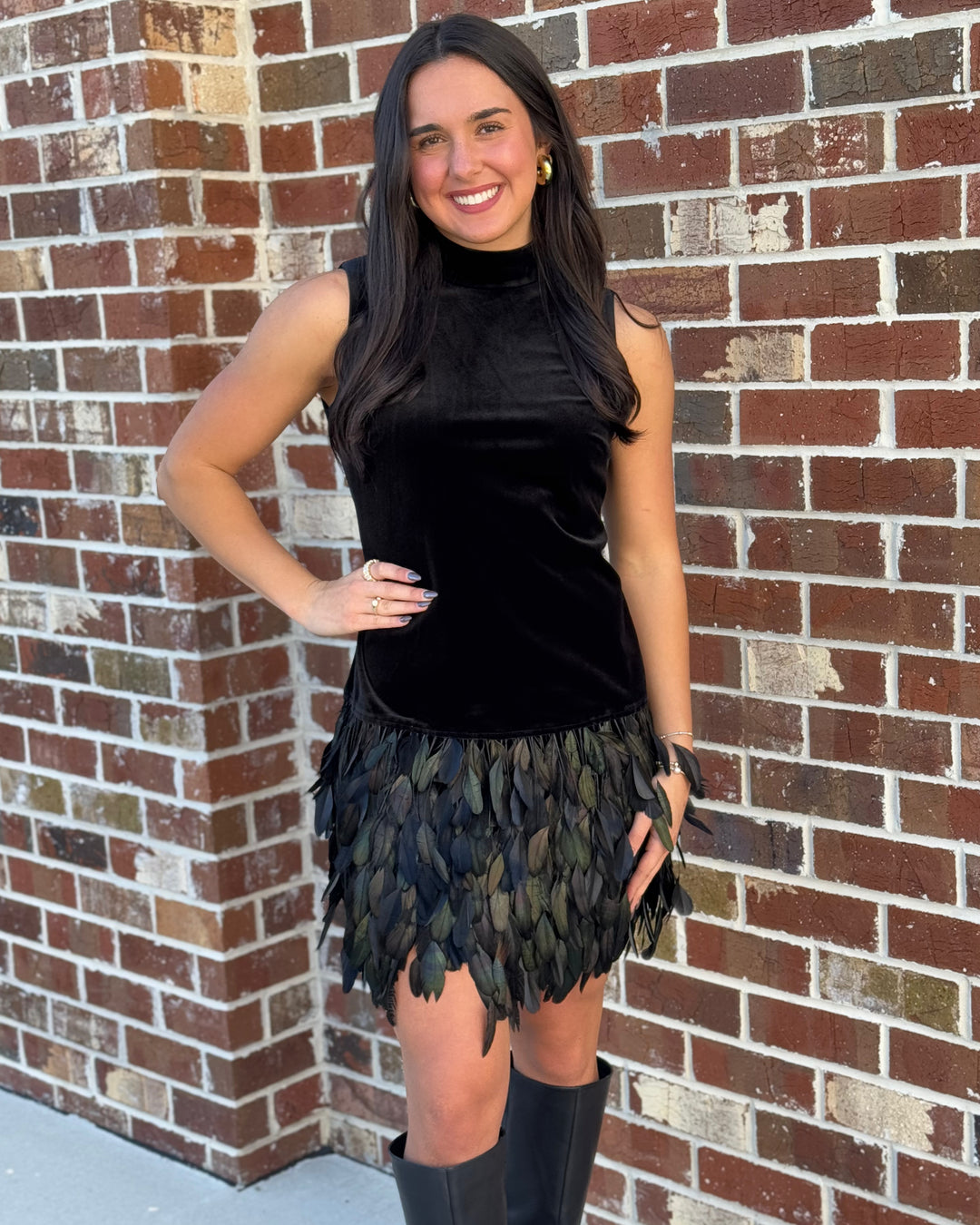 Colette Feather Dress (Black)
