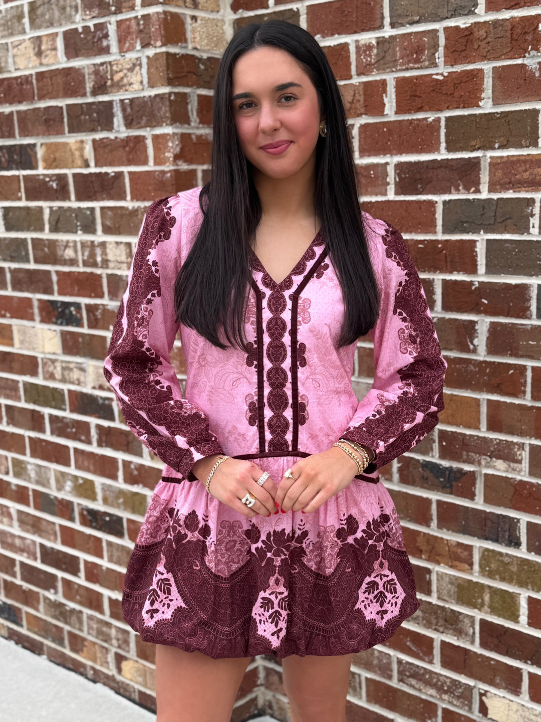 Harrison Dress (Blush/Maroon Abstract)