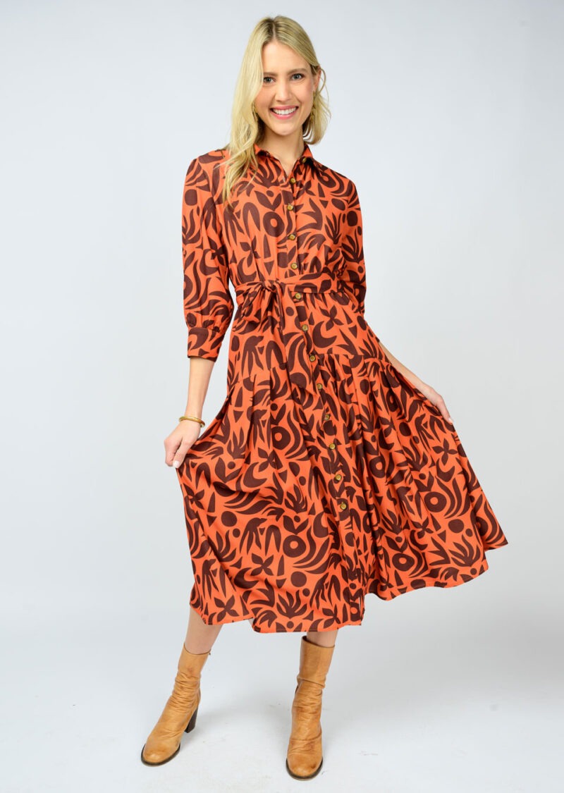 Native Print Shirt Dress (Rust)