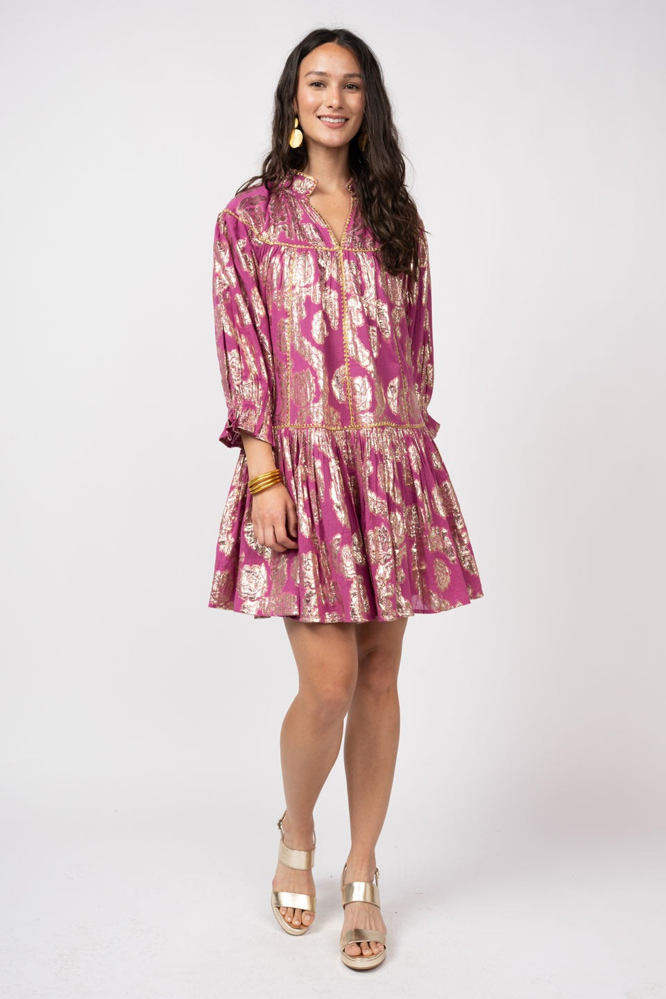 Metallic Roses Swing Dress (Raspberry)