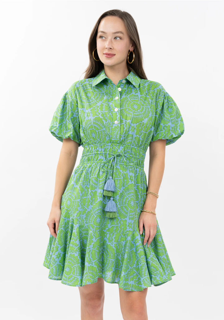 Flounced Hem Shirt Dress (Green)