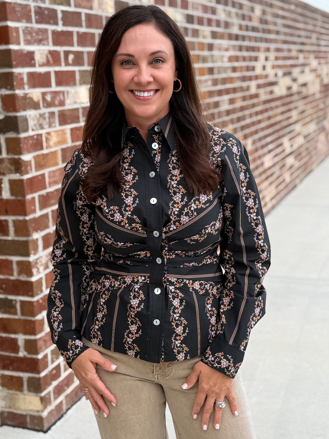 Soft Corset Shirt (Ebony Striped Floral)
