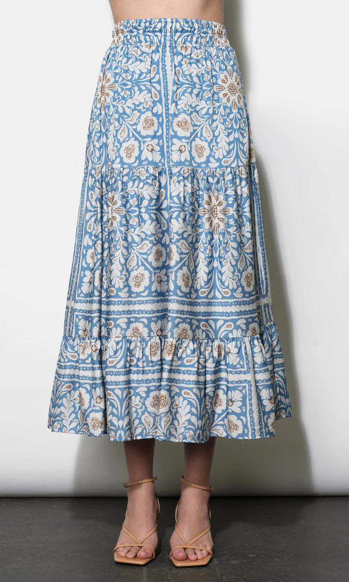Amelia Tiered Midi Skirt (Dusty Blue)