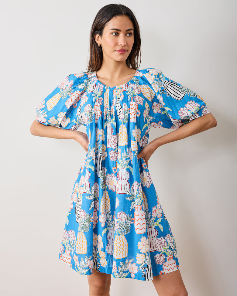 Raina Dress (Antique Vases Blue Sky)