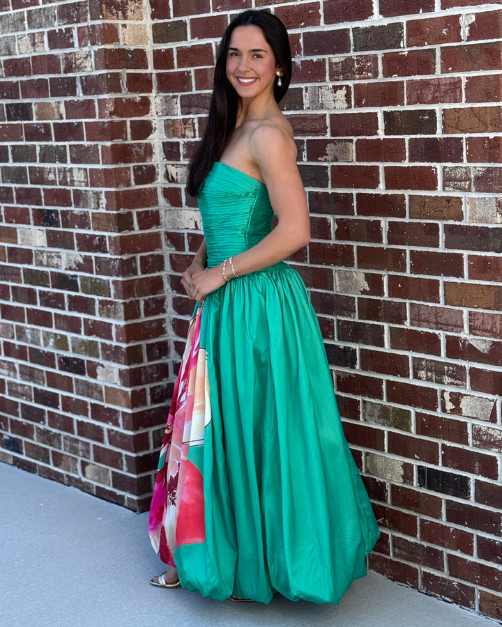 Georgina Gown (Green Multi Placed Watercolor Lotus)