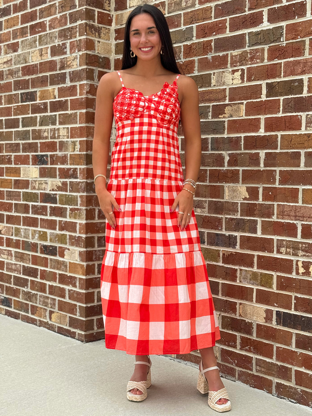 Taylor Midi (Red Gingham/Shell)