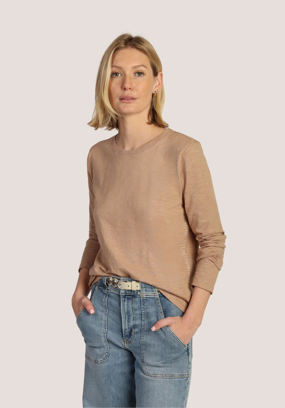 Blanket Stitch Classic Tee (Light Brown)