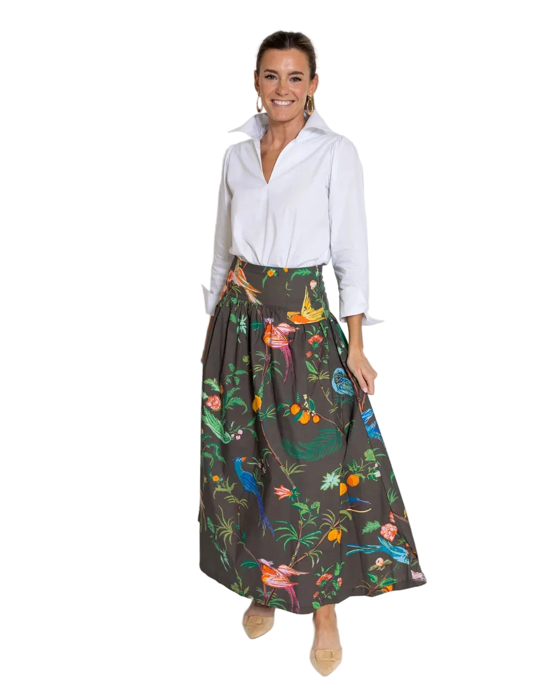 Sadie Drop Waist Maxi Skirt (Feather Frolic)