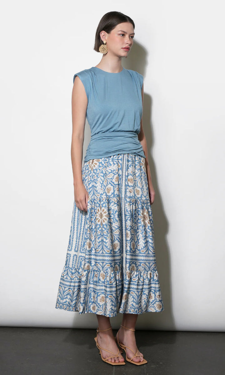 Amelia Tiered Midi Skirt (Dusty Blue)