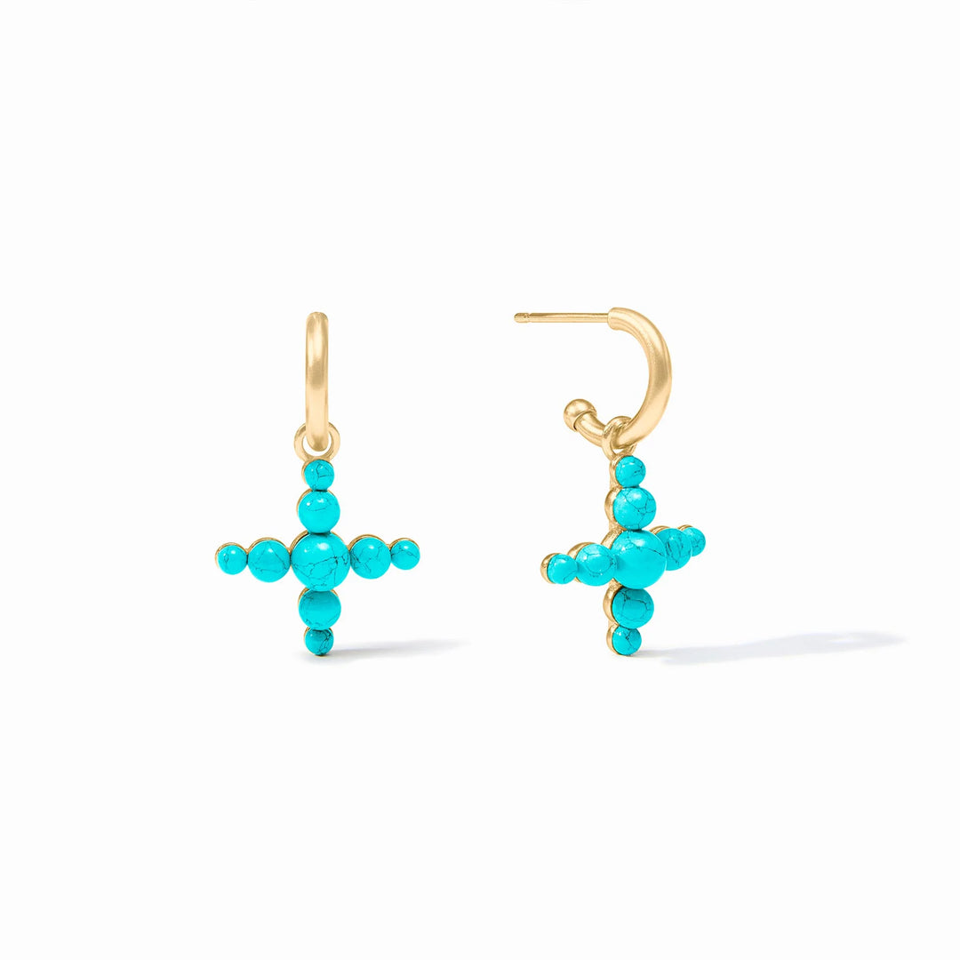 Gumdrop Cross &amp; Hoop Charm Earring (Turquoise Blue)