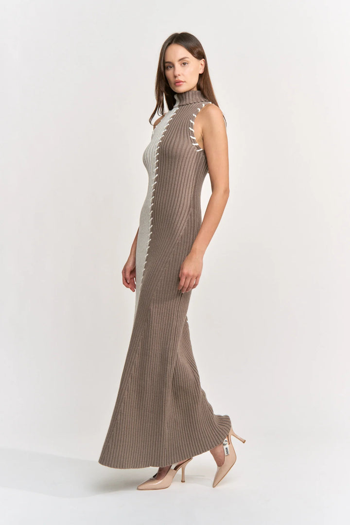 Tori Midi Knit Dress (Dark Brown Taupe)