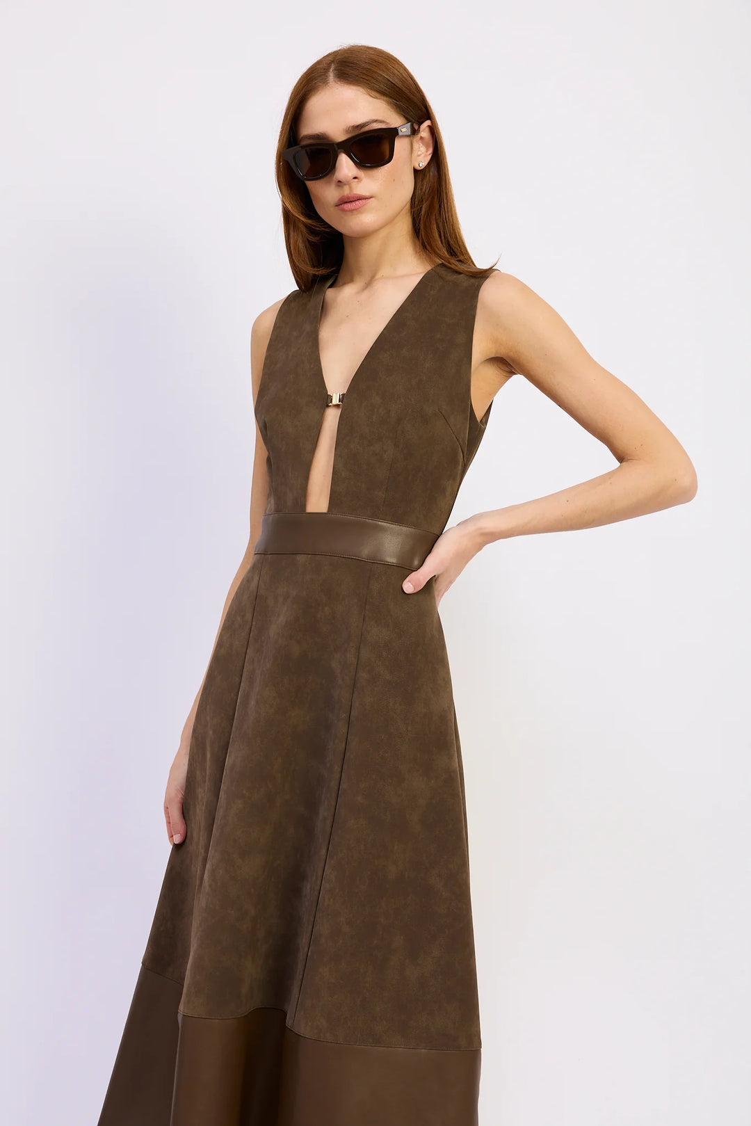 Miller Mixed Media Dress (Brown)