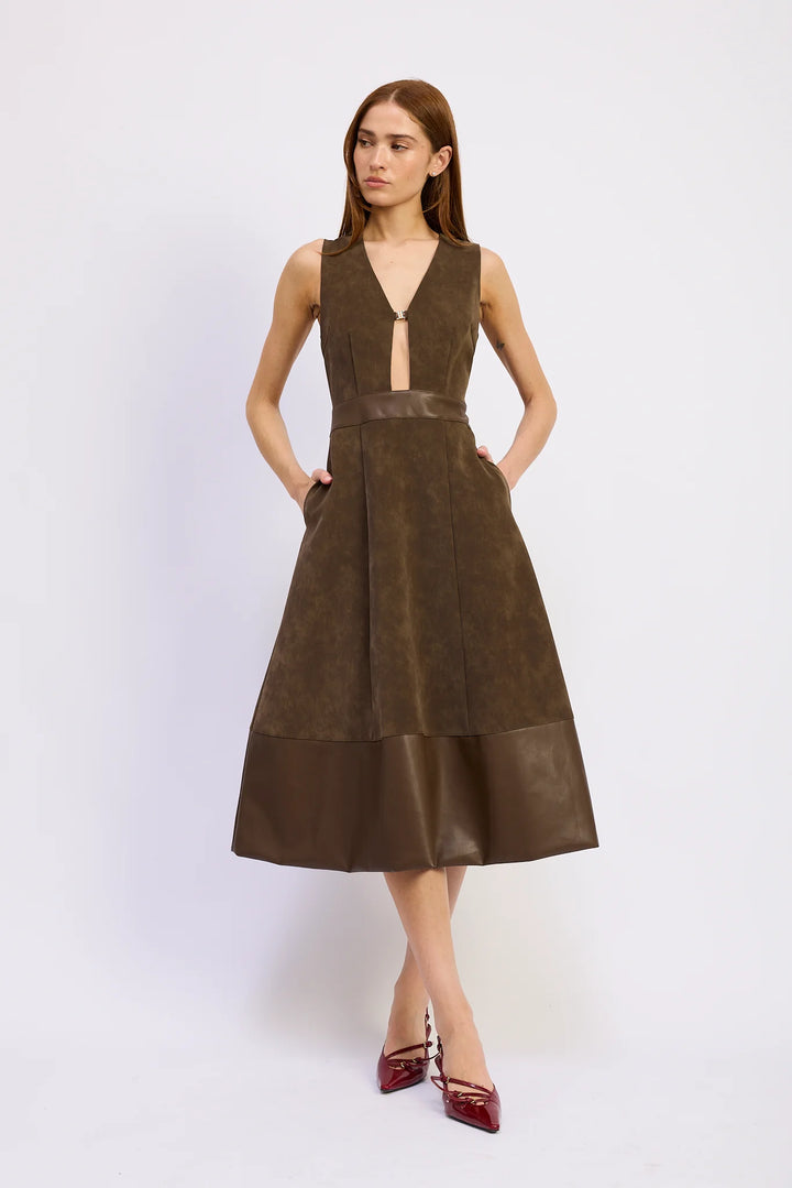 Miller Mixed Media Dress (Brown)