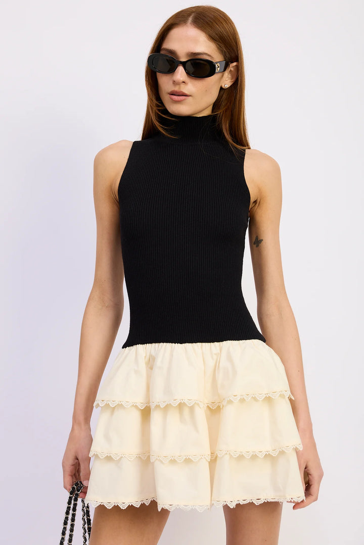 Piper Mixed Media Romper (Black/Ivory)