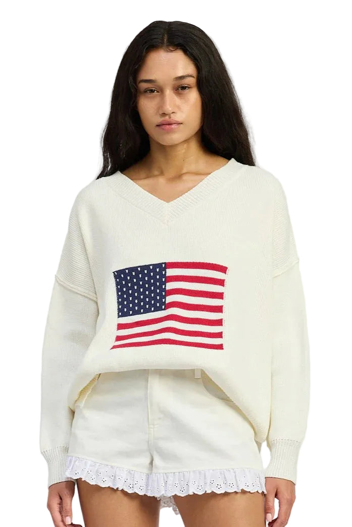 Coco V-Neck Sweather (White Red Navy)