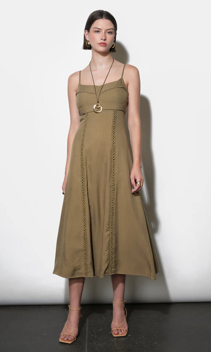 Ivy Embroidered Lace Midi Dress (Dusted Ochre)