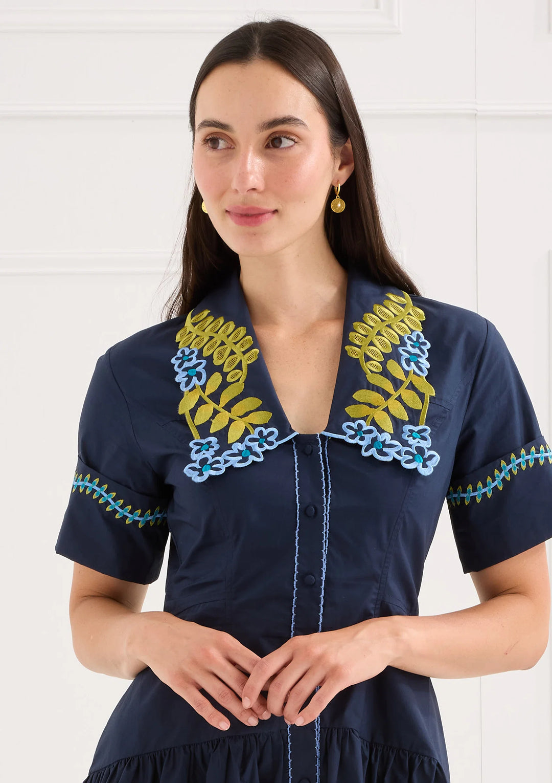 The Julia Dress (Navy Floral Embroidery)