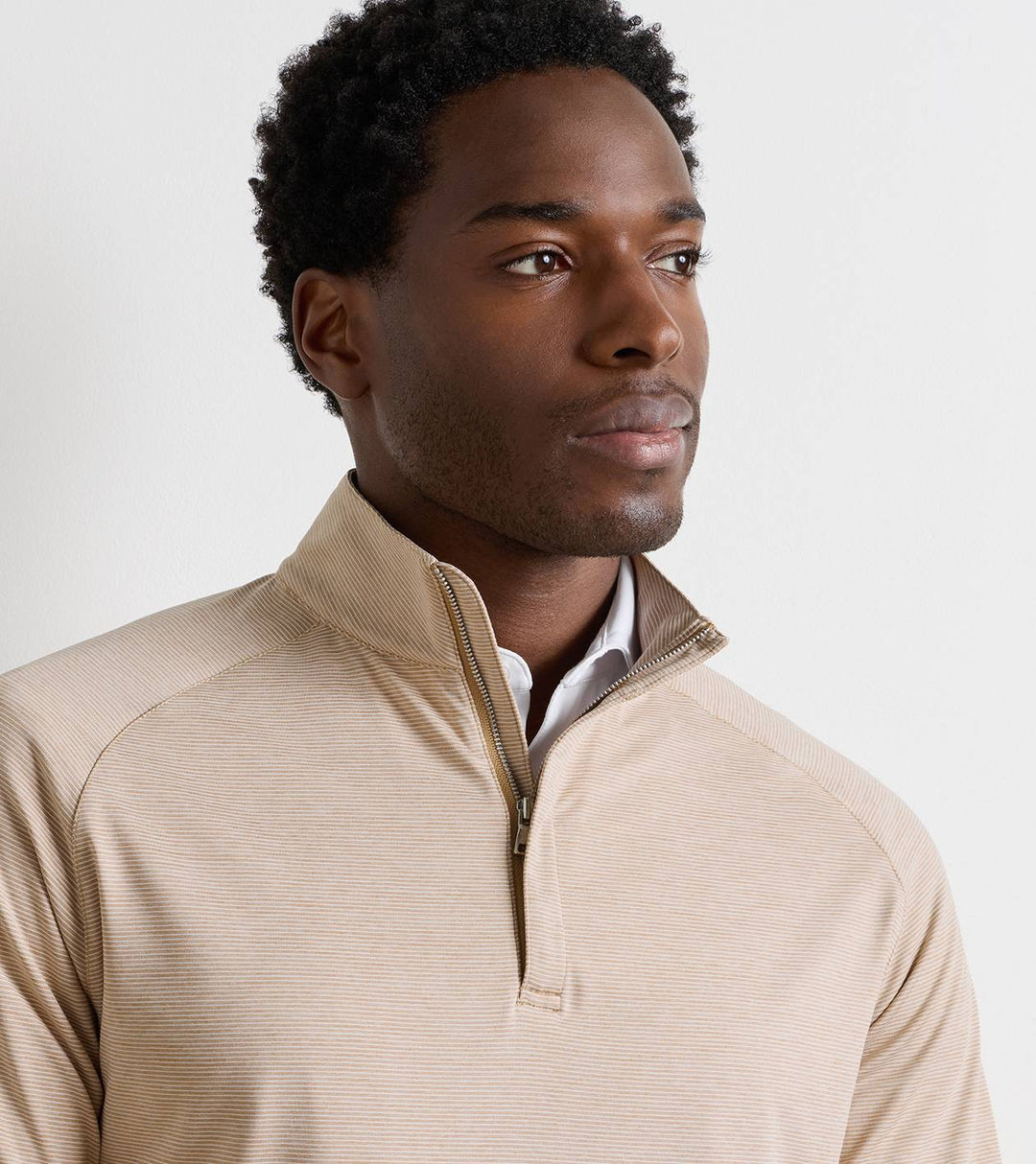 Stealth Stripe Performance Quarter-Zip  (Light Nutmeg)